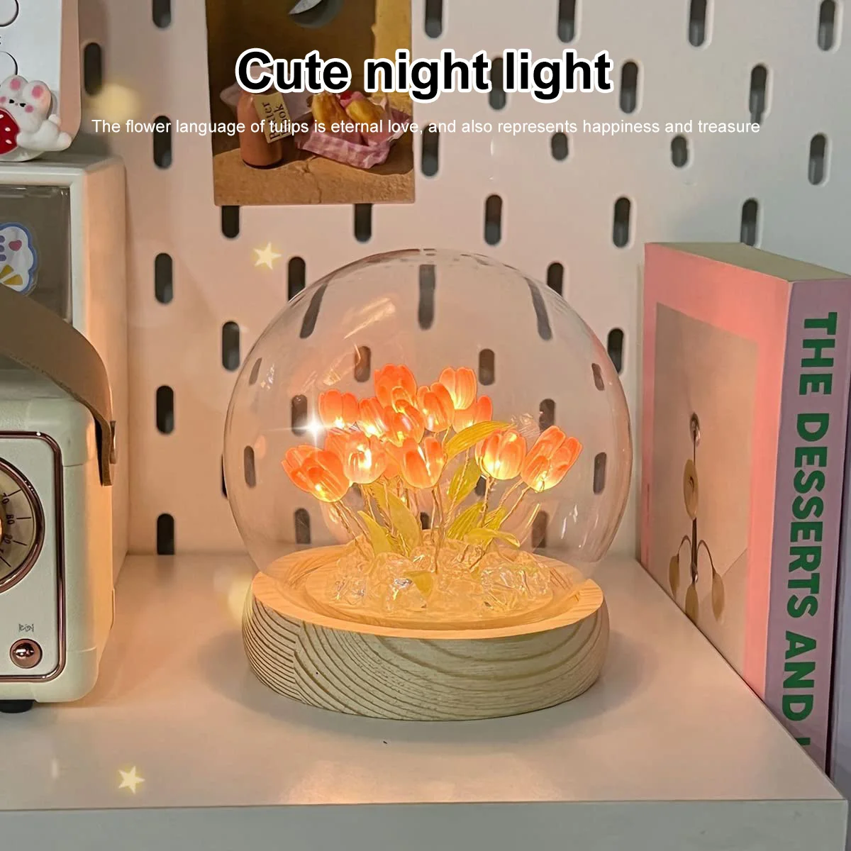 Handmade Tulip Night Light Heat Shrinkable Film DIY Material Artificial Flower Tulip Night Light Home Decor Gift for Gitlfriend