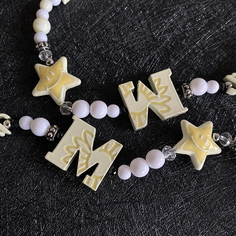 2023 New Original Bead Trendy Cool Alphabet Necklace Hip Hop Angel Lucky Star Item Guochao Couple Accessories