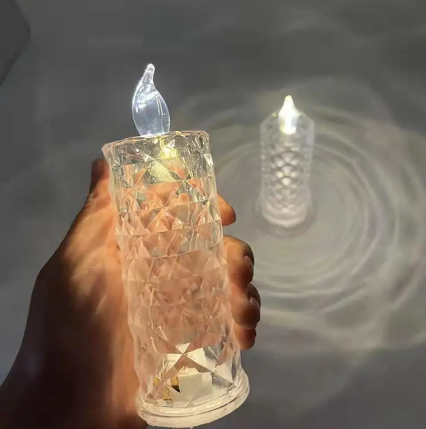 10pcs LED Electronic Candle Light Party Decoration Rose Pattern Refraction Projection Birthday Wedding Christmas Glowing Props