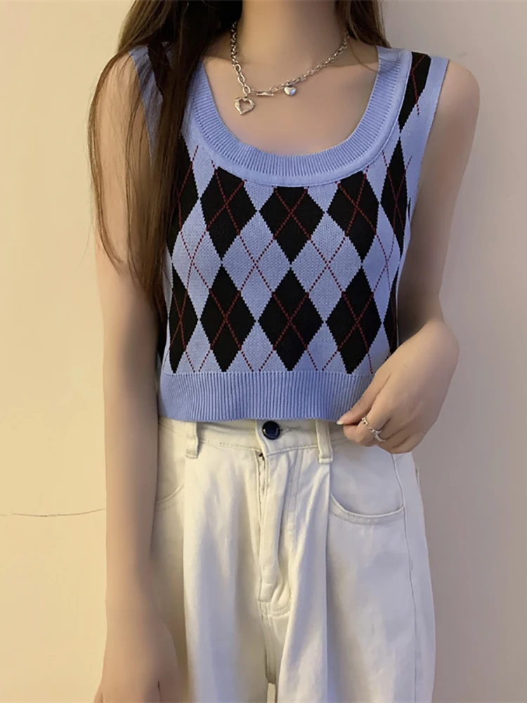 HELIAR Women Plaid Tank Tops Backless Cute Camis Female Crop Tops Knitted Tops Women Crop Tank Tops 2023 Summer