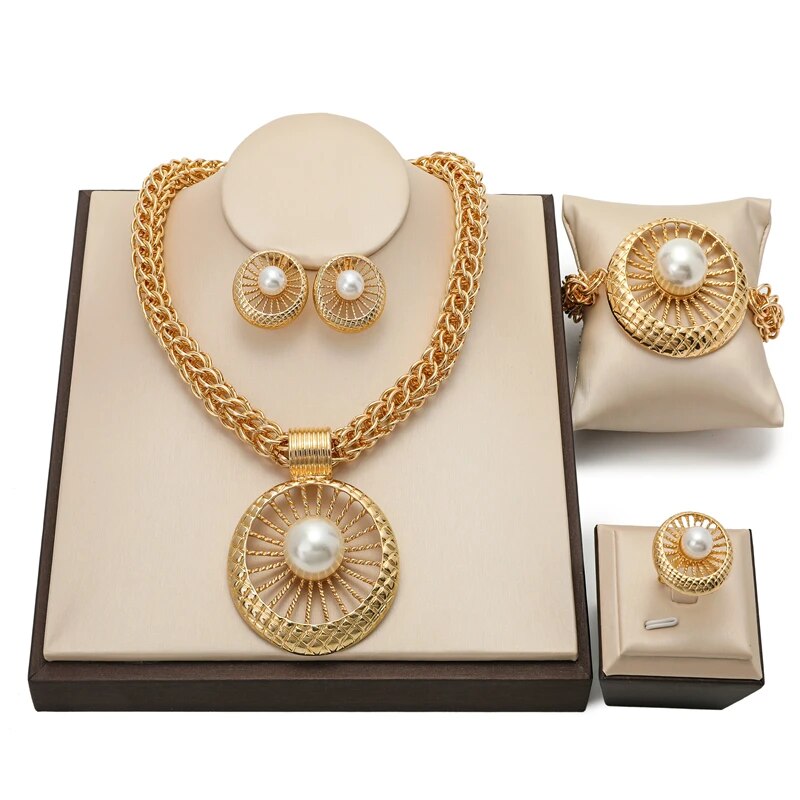 Bridal Gift African Beads Nigerian Wedding Jewelry Set Woman Fashion Dubai 18k Gold Plated Jewellery Sets Wholesale