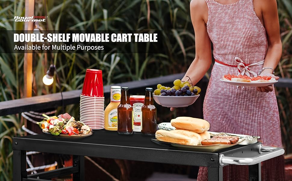 Royal Gourmet Double-Shelf Movable Dining Cart Table