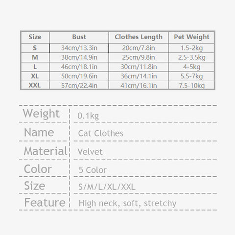 High Neck Cat Clothes 5 Color Warm Sweatshirt