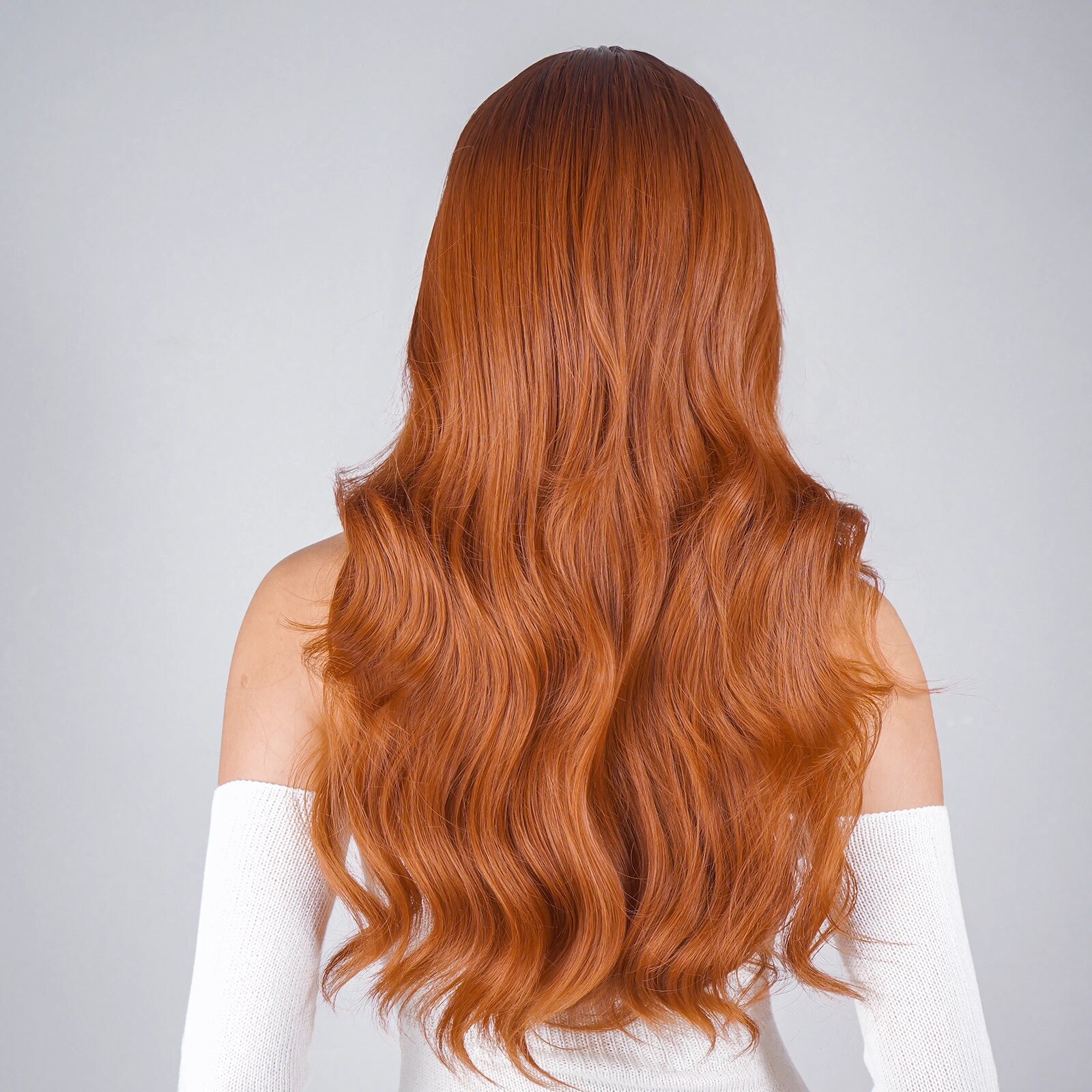 HENRY MARGU Red Brown Wigs with Bangs Long Wavy Copper Ginger Synthetic Wig for Black Women Daily Party Use Heat Resistant Fiber