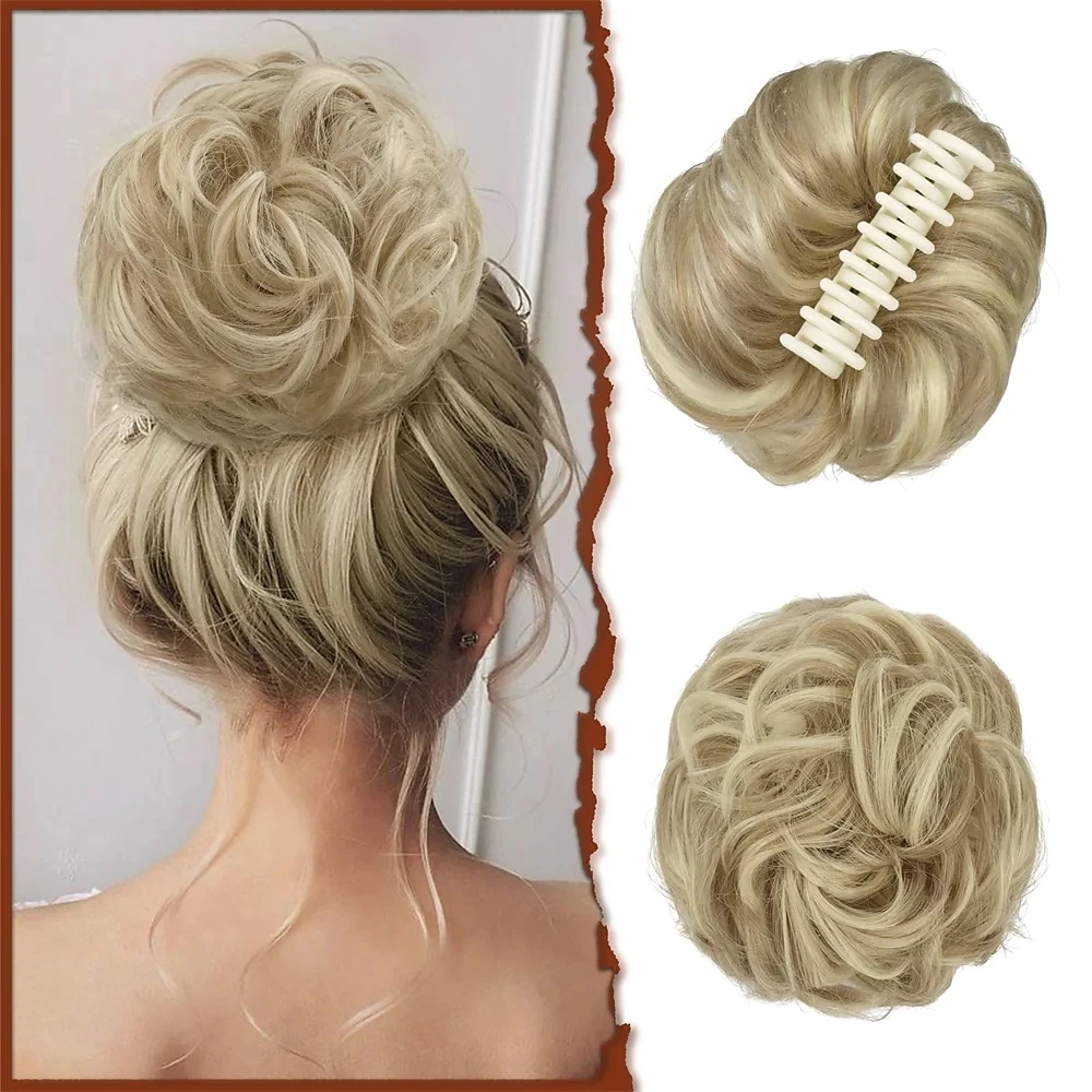 hair clips for women synthetic hair bun extensions for women curly messy donut updo hair piece