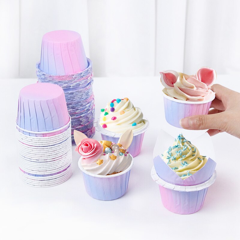 Gradient Paper Cupcake Decor Mermaid Birthday Theme Table Dessert Cake Rim Cup Purple Kids Boys GirlsHappy Birthday Party Decor
