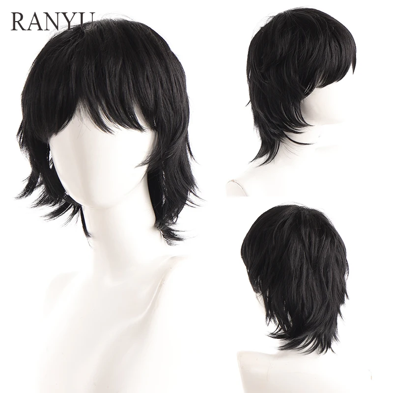 RANYU Men Synthetic Short Wig Straight Natural Black Hair WIg High Temperature Fiber for Party Daily Cosplay
