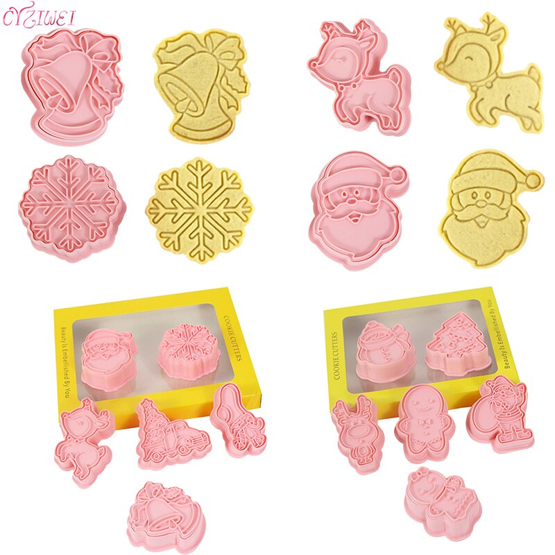 6pcs/set Christmas Biscuits Mold Xmas Tree Snowman Cookie Plunger Cutter Biscuit Molds Fondant Cake Baking Mould Decorating Tool